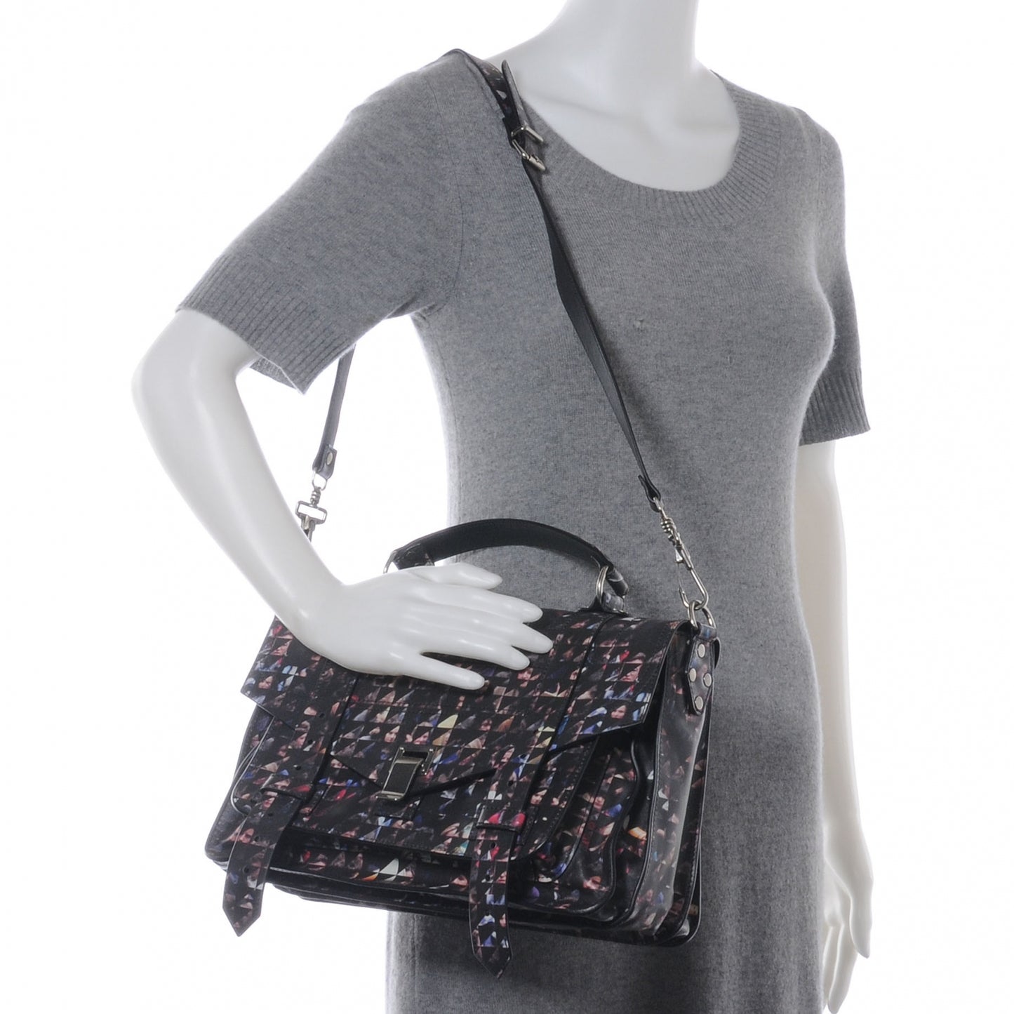 Leather PS1 Medium Crowd Print Satchel Black Multicolor