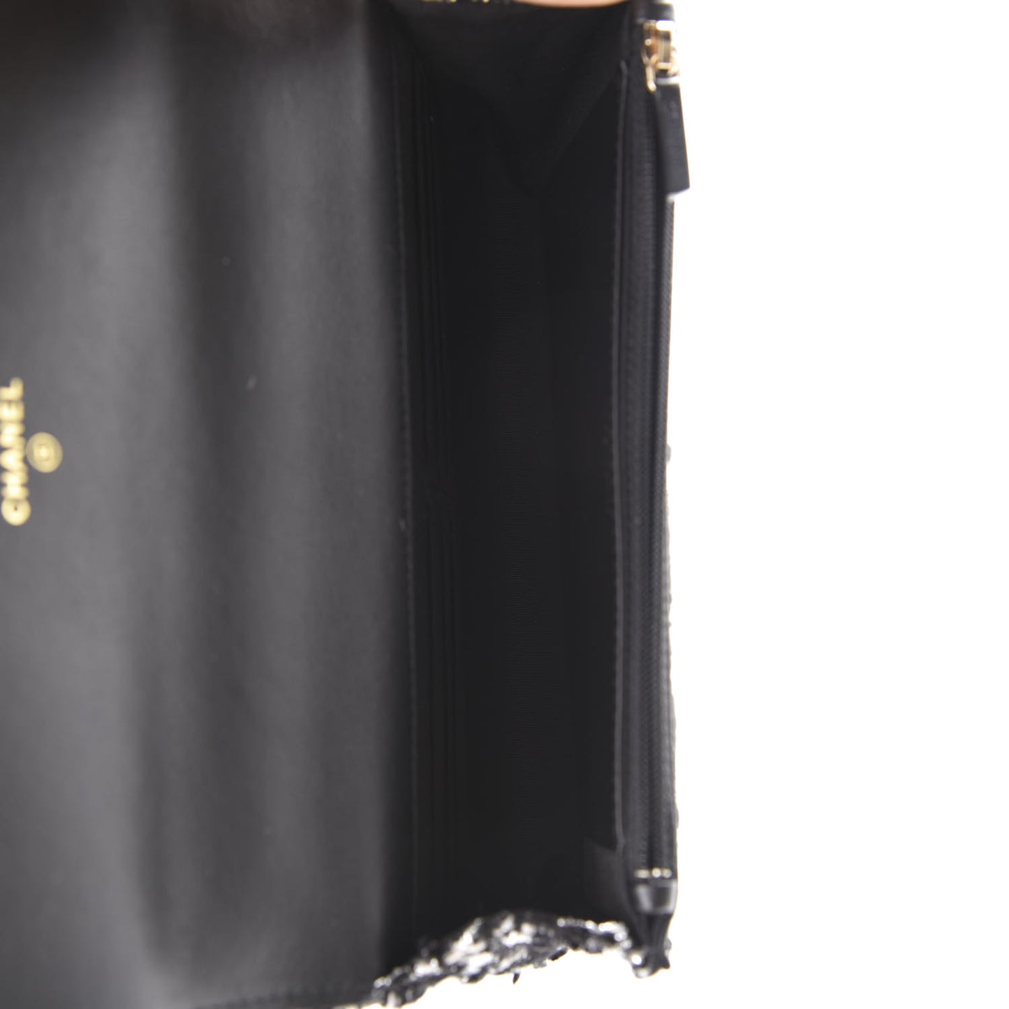 Wool Tweed Lambskin Quilted Chanel 19 Wallet On Chain WOC Black
