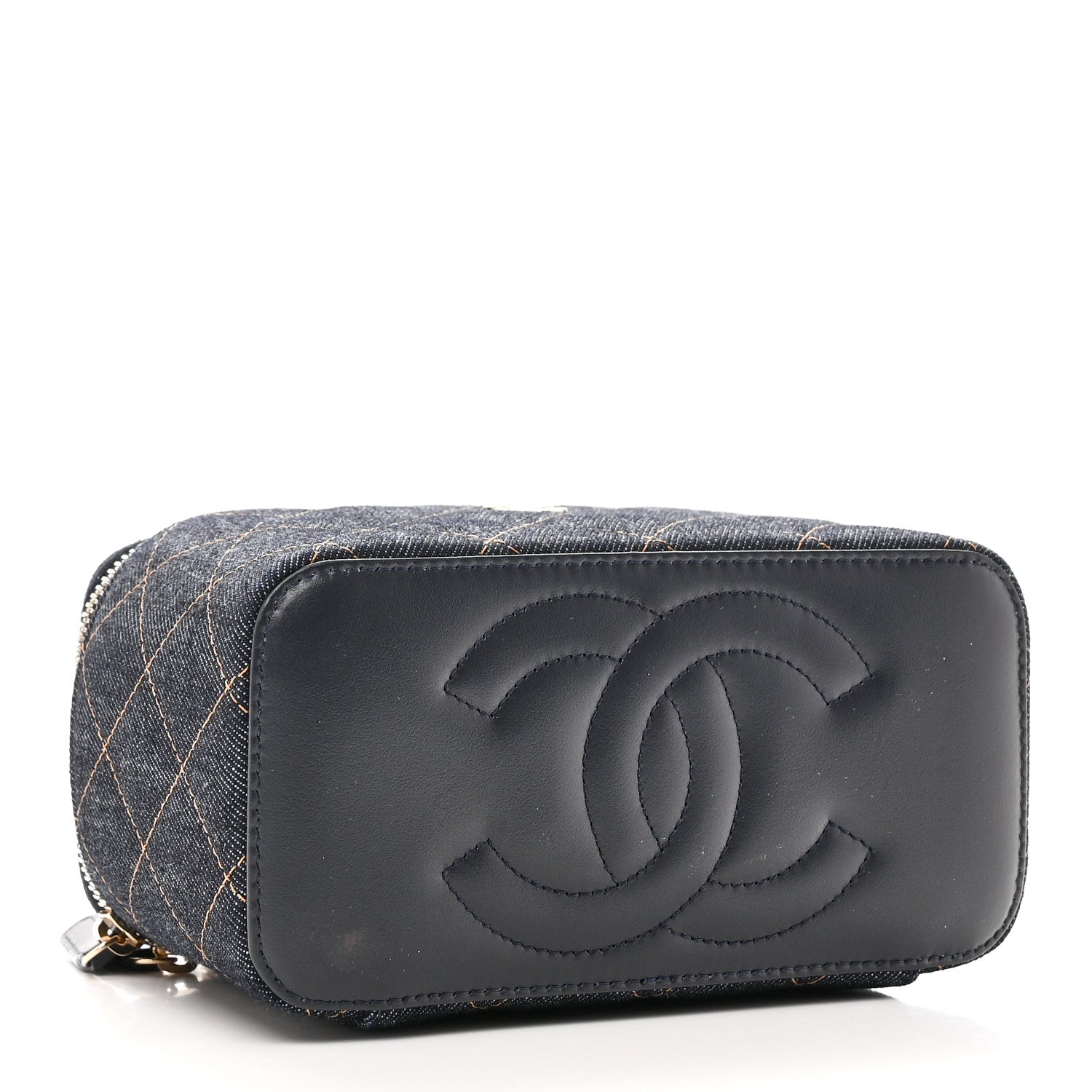 Chanel Denim Quilted Small Vanity Case With Chain Dark Blue Orange 4 of 11