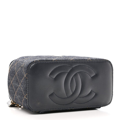 Chanel Denim Quilted Small Vanity Case With Chain Dark Blue Orange 4 of 11