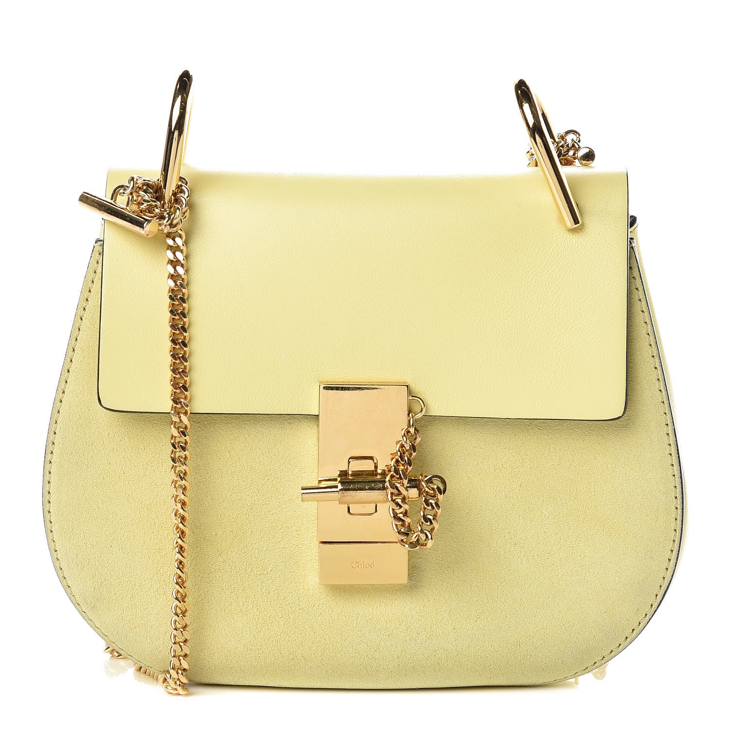 Chloe Suede Smooth Calfskin Mini Drew Shoulder Bag Lemonade 1 of 10