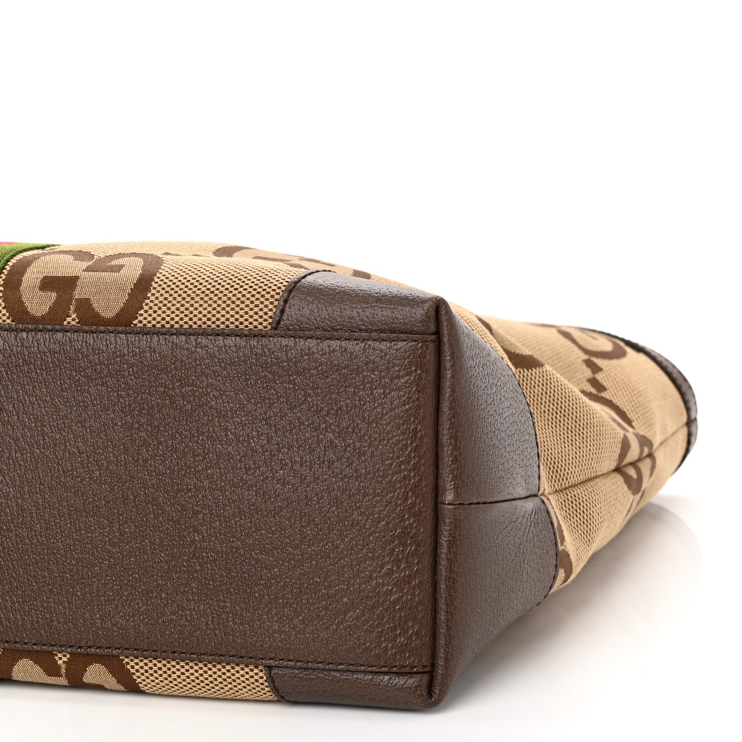 Gucci Monogram Jumbo GG Textured Dollar Calfskin Web Medium Ophidia Shopping Tote Camel Ebony 10 of 10