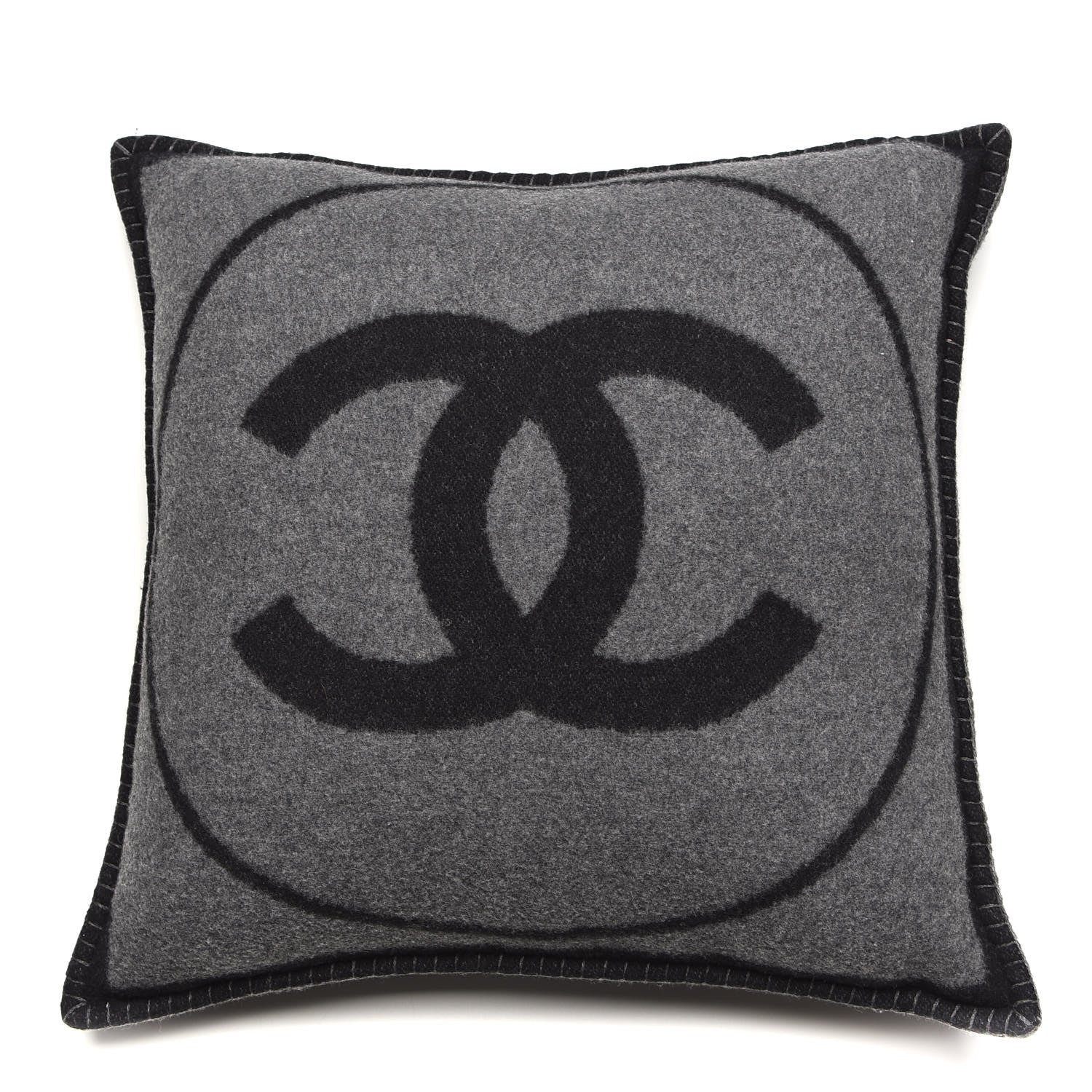 Chanel Merino Wool Cashmere CC Pillow Black Grey 1 of 5