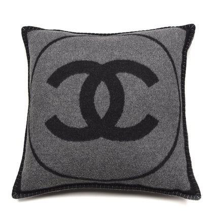 Chanel Merino Wool Cashmere CC Pillow Black Grey 1 of 5