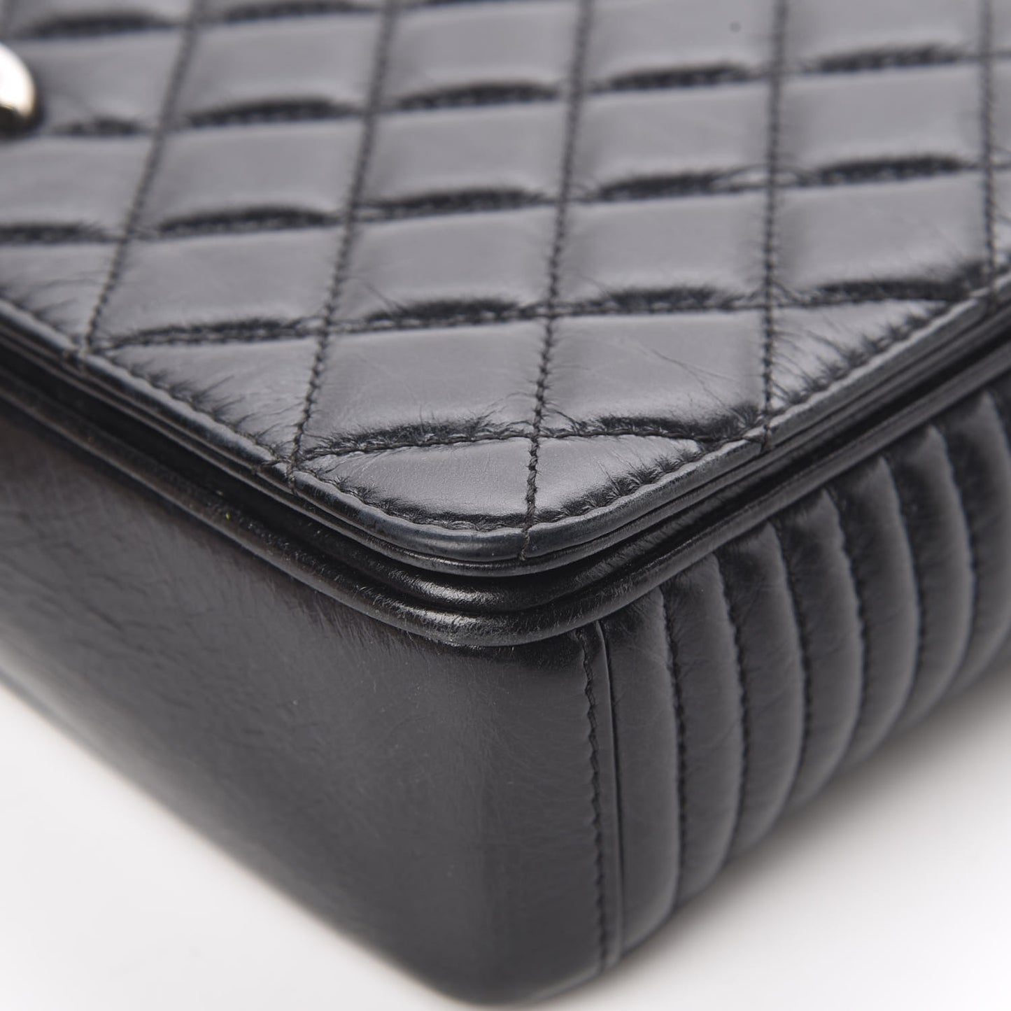 Glazed Calfskin Quilted Medium Coco Boy Flap Black