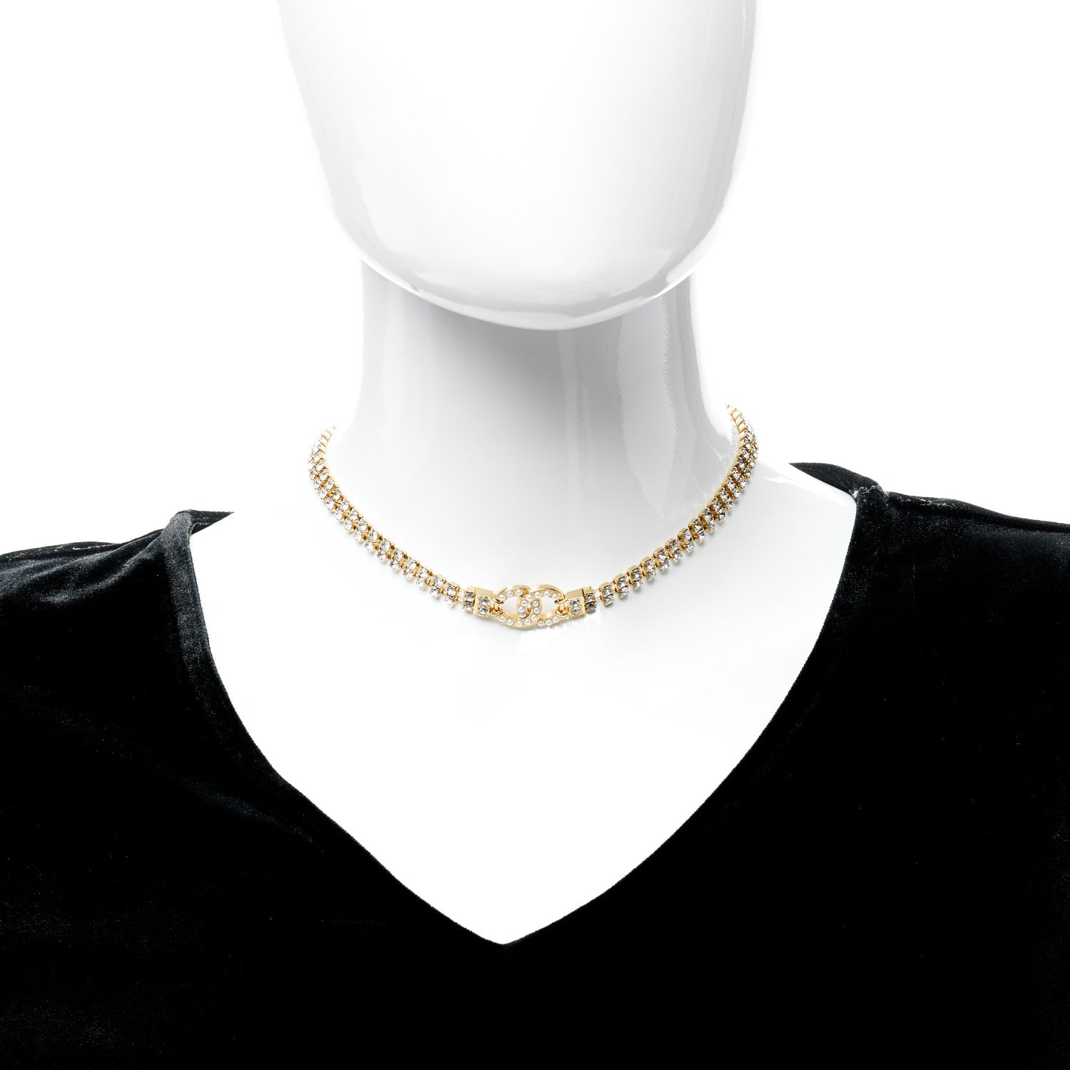 Chanel Crystal Pearl CC Choker Necklace Gold 2 of 6