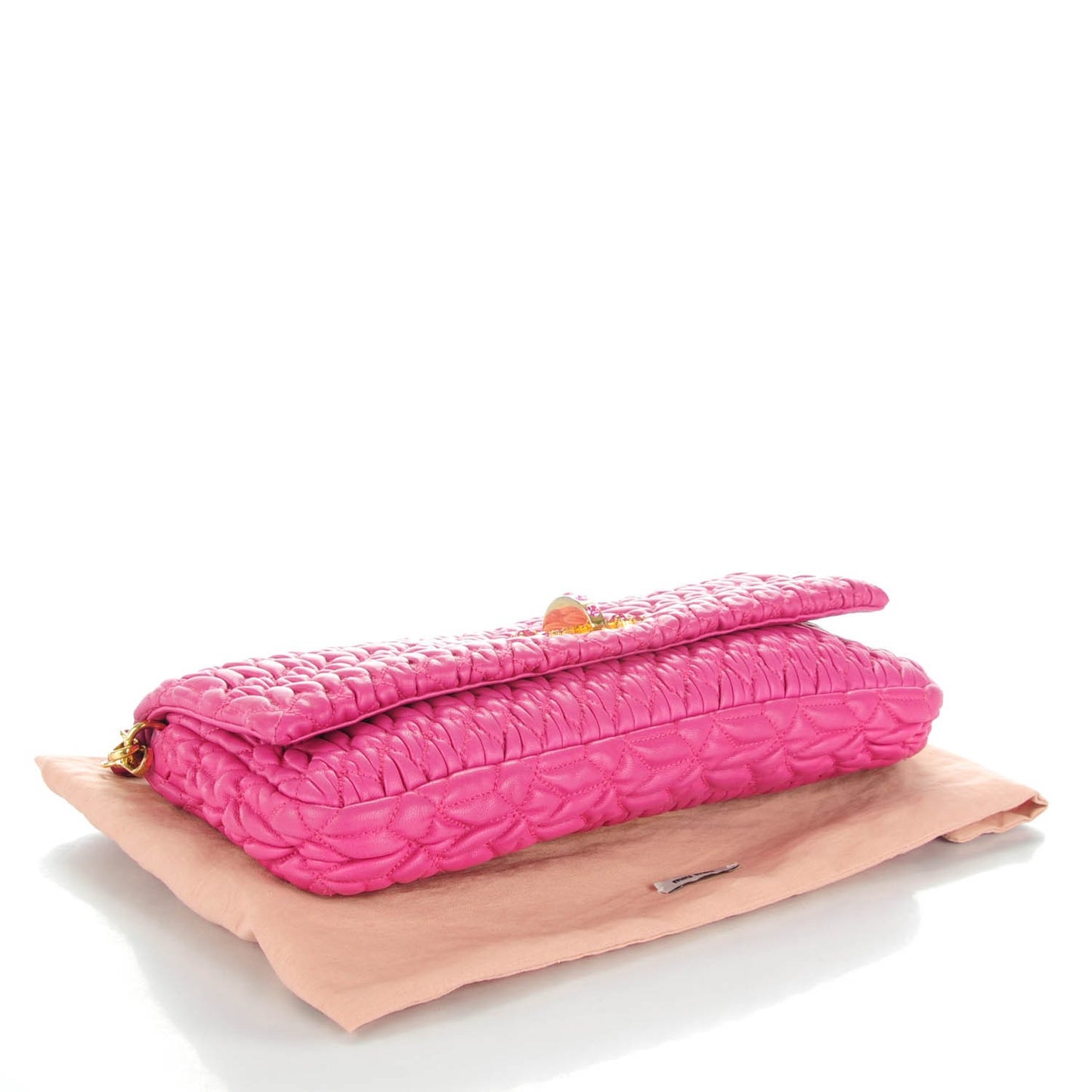 Nappa Matelasse Crystal Flap Clutch Fuxia