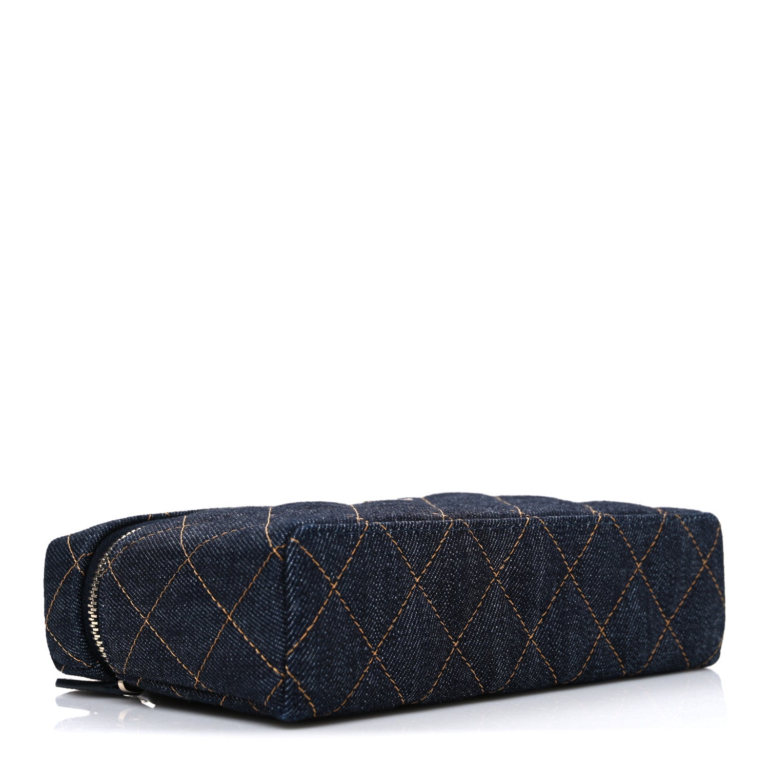 Chanel Denim Quilted Top Handle Slim Vanity Case With Chain Dark Blue Orange 4 of 11