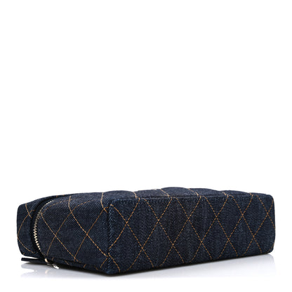 Chanel Denim Quilted Top Handle Slim Vanity Case With Chain Dark Blue Orange 4 of 11