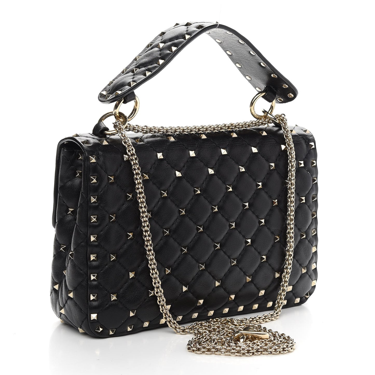 Lambskin Medium Rockstud Spike Shoulder Bag Black