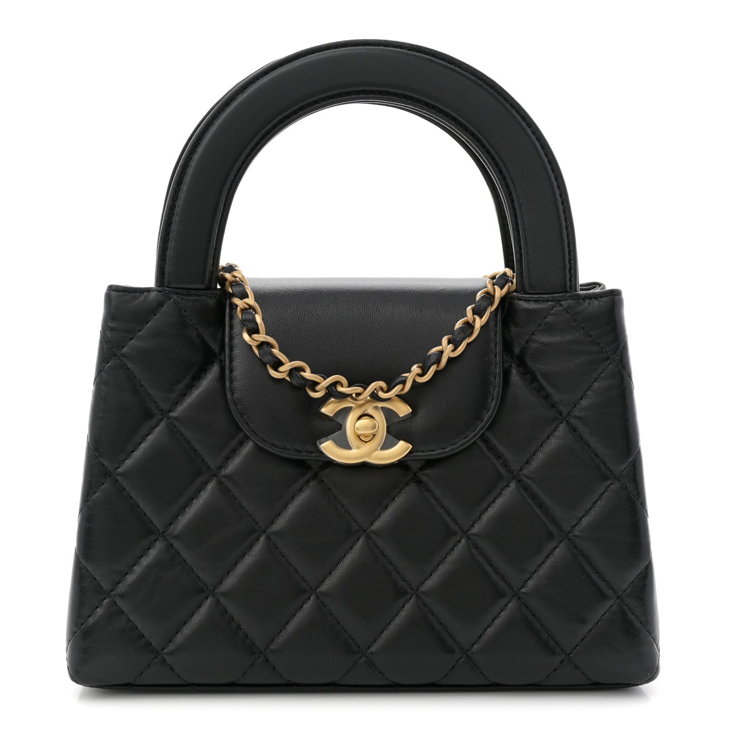 Shiny Aged Calfskin Quilted Nano Kelly Shopper Black