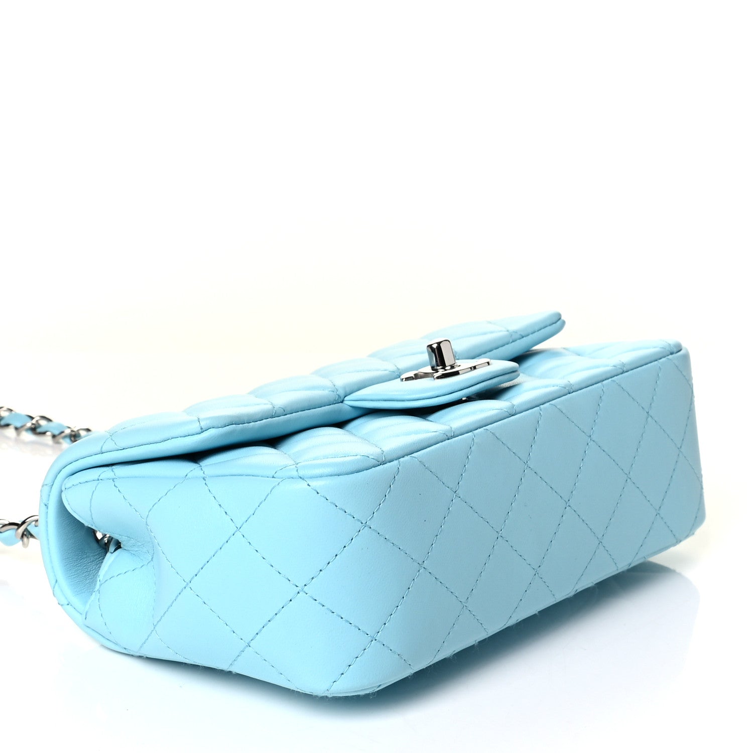 Chanel Lambskin Quilted Mini Rectangular Flap Neon Blue 4 of 12