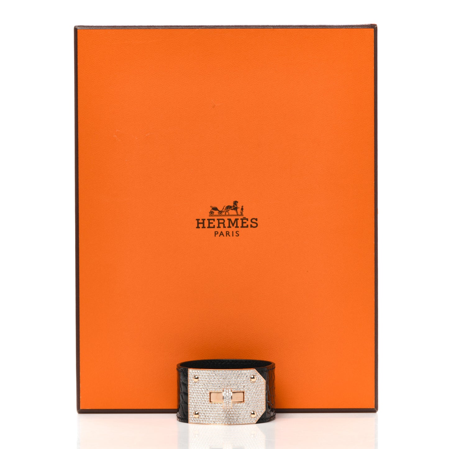 18K Rose Gold Shiny Crocodile Diamond Kelly Bracelet Noir