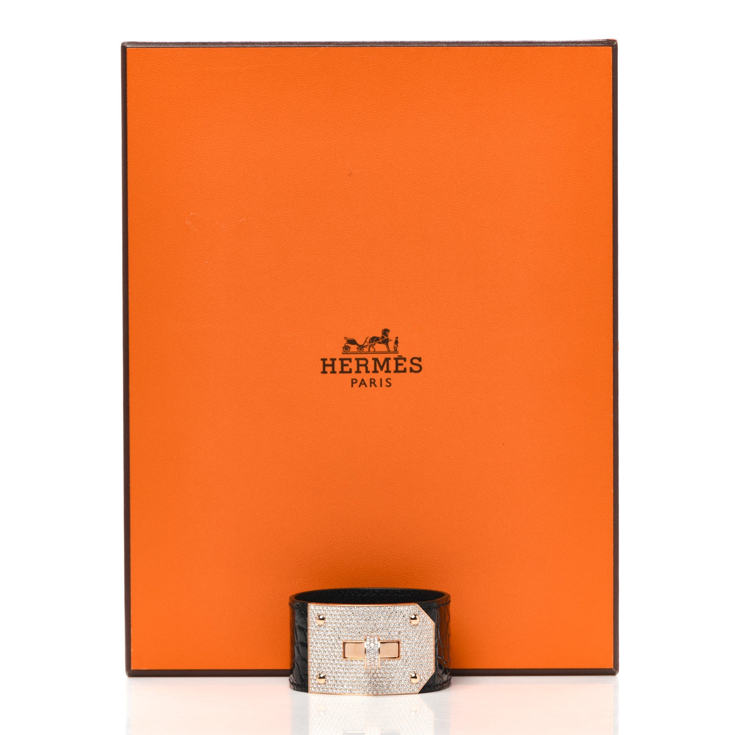 Hermes 18K Rose Gold Shiny Crocodile Diamond Kelly Bracelet Noir 5 of 5