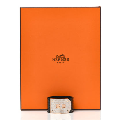 Hermes 18K Rose Gold Shiny Crocodile Diamond Kelly Bracelet Noir 5 of 5