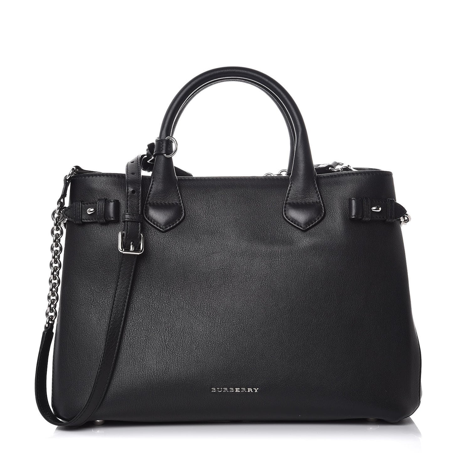 Smooth Calfskin Medium Chain Banner Tote Black