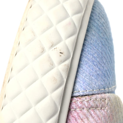 Chanel Printed Fabric Quilted High Top Sneakers 38.5 Green Pink Blue White 13 of 16
