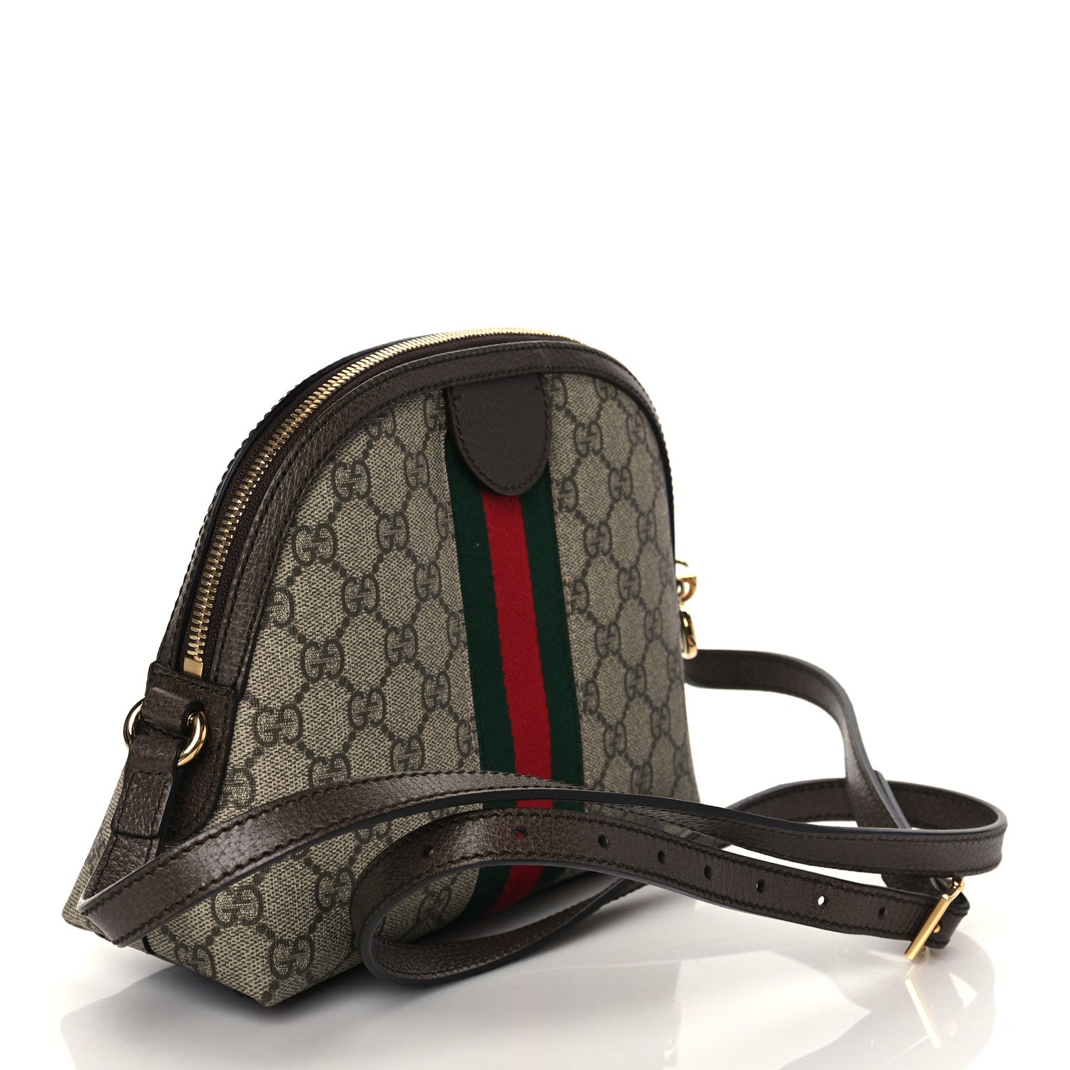 Gucci GG Supreme Monogram Textured Dollar Calfskin Web Small Ophidia Dome Shoulder Bag Beige Ebony New Acero 4 of 20