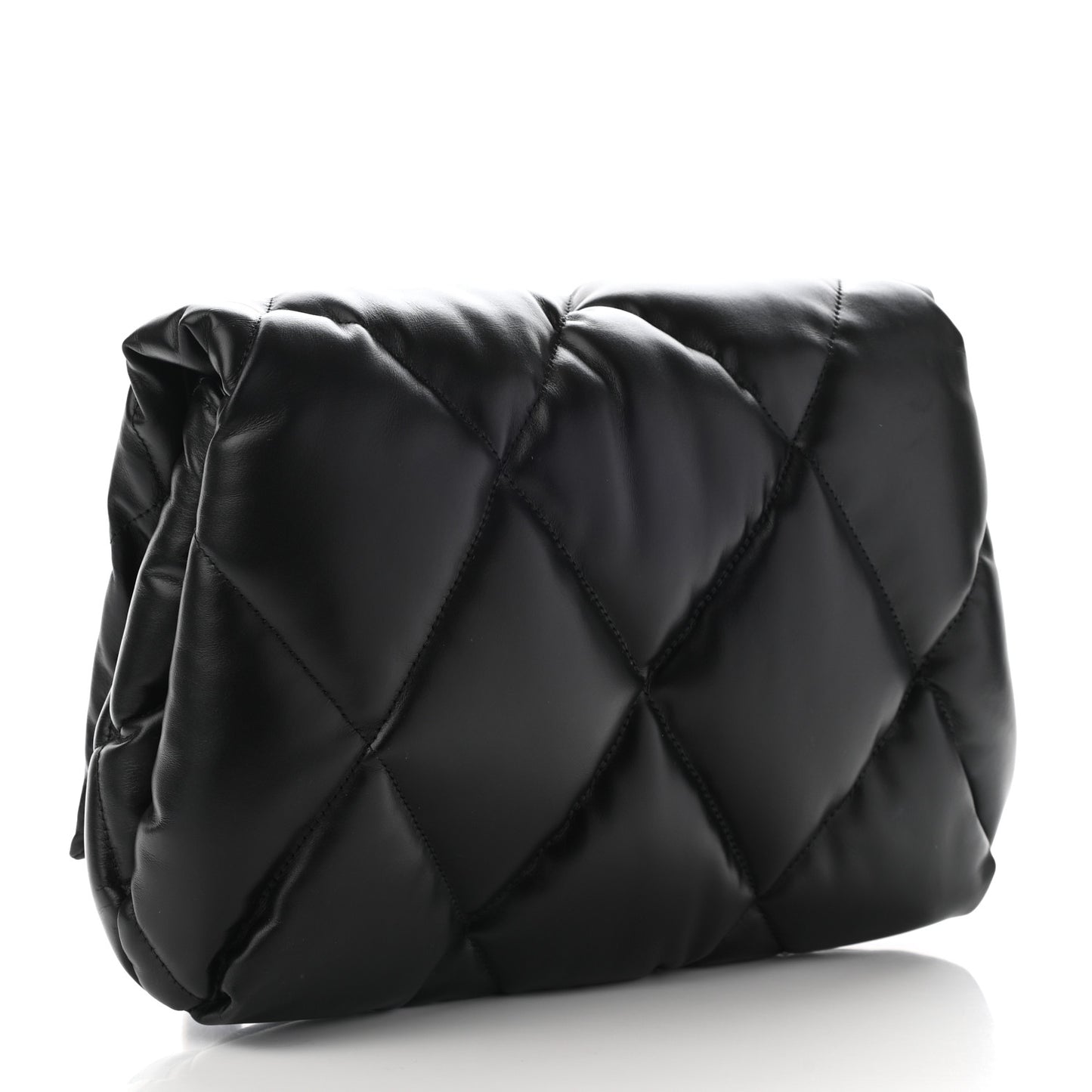 Nappa Calfskin Quilted Touch B Puffy Clutch Black