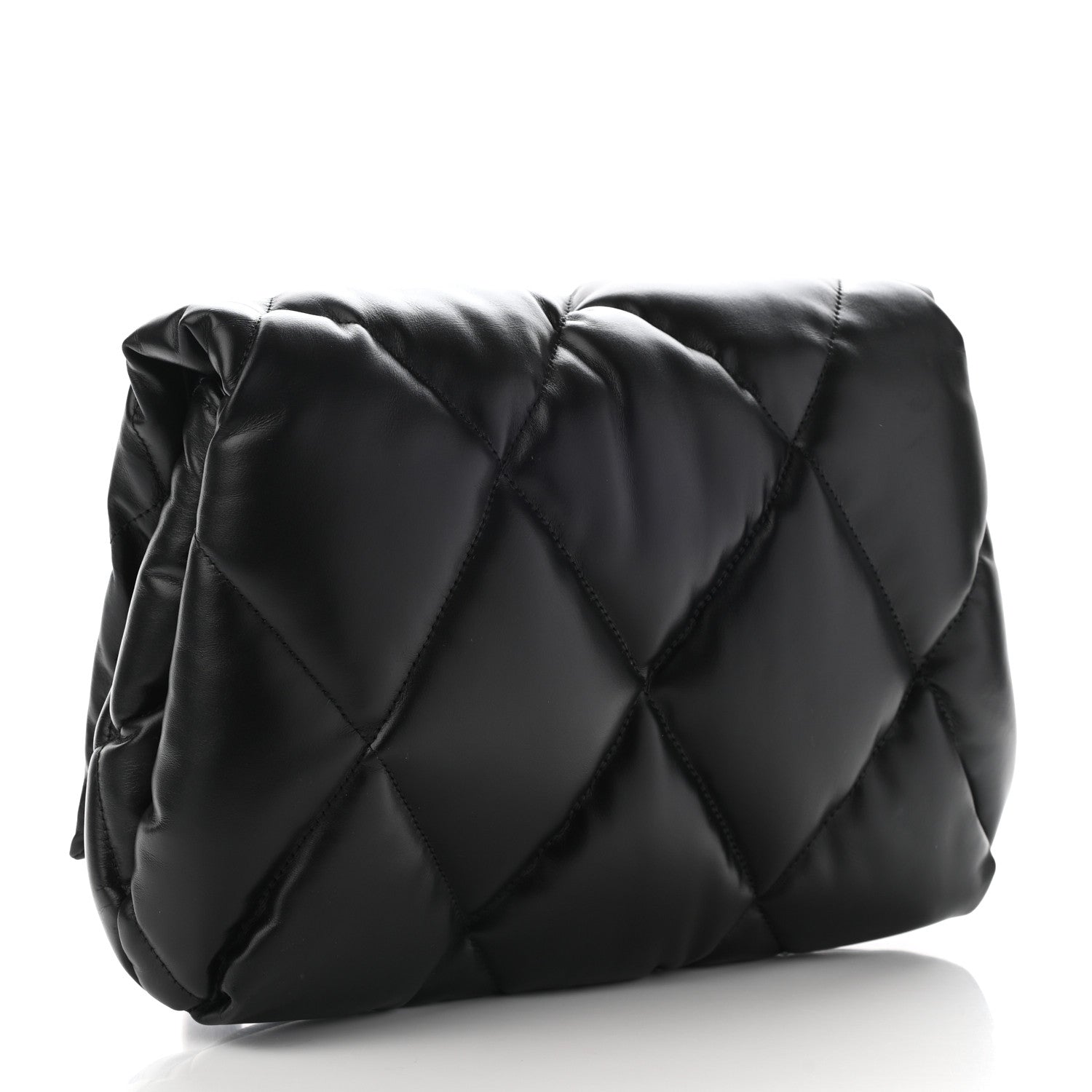 Balenciaga Nappa Calfskin Quilted Touch B Puffy Clutch Black 3 of 18