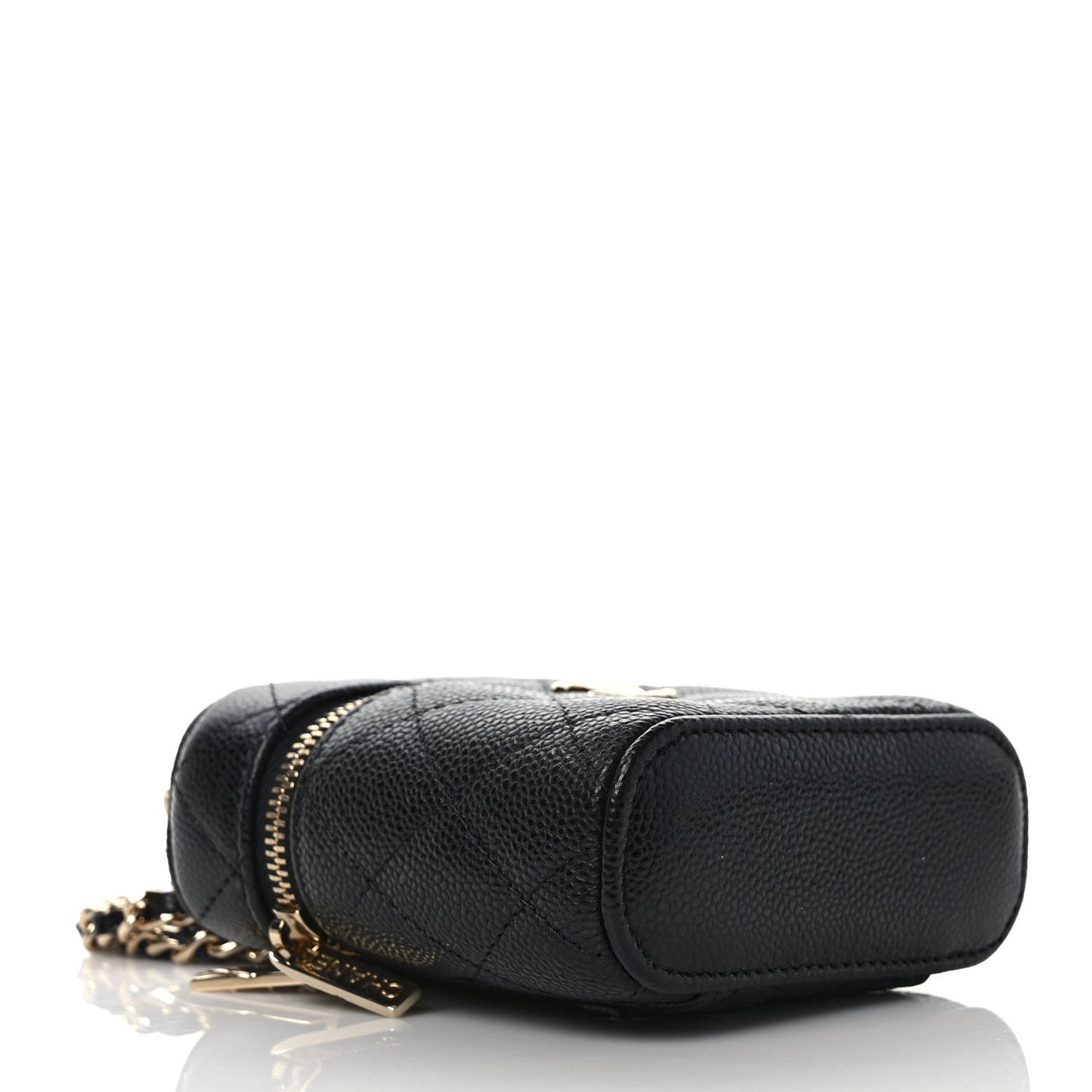 Caviar Quilted Small Handle With Care Vanity Case With Chain Black