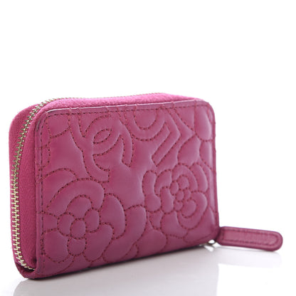 Chanel Lambskin Camellia Embossed Zip Coin Purse Fuchsia 3 of 12