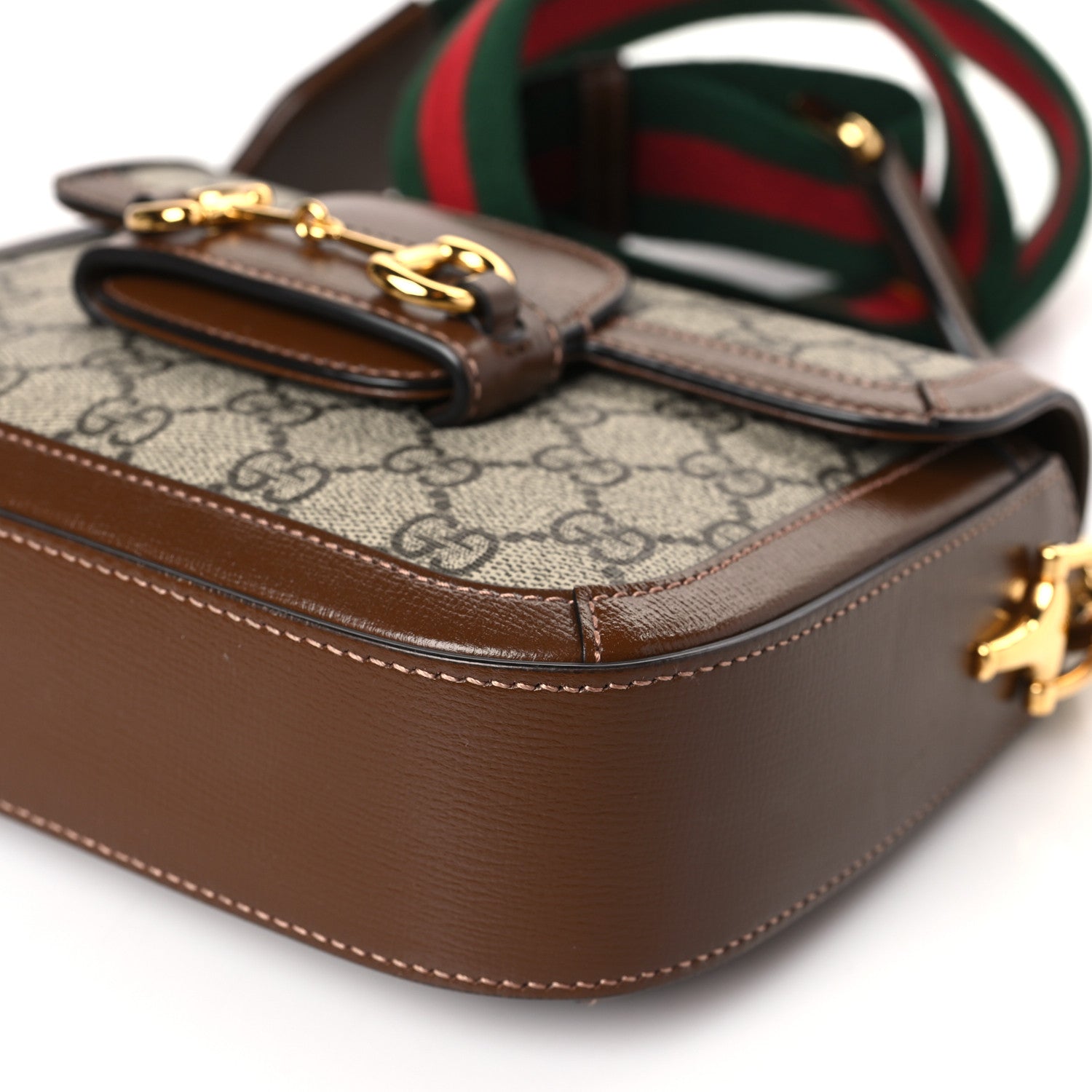 Gucci GG Supreme Monogram Web Mini Horsebit 1955 Shoulder Bag Beige Brown Sugar 9 of 9