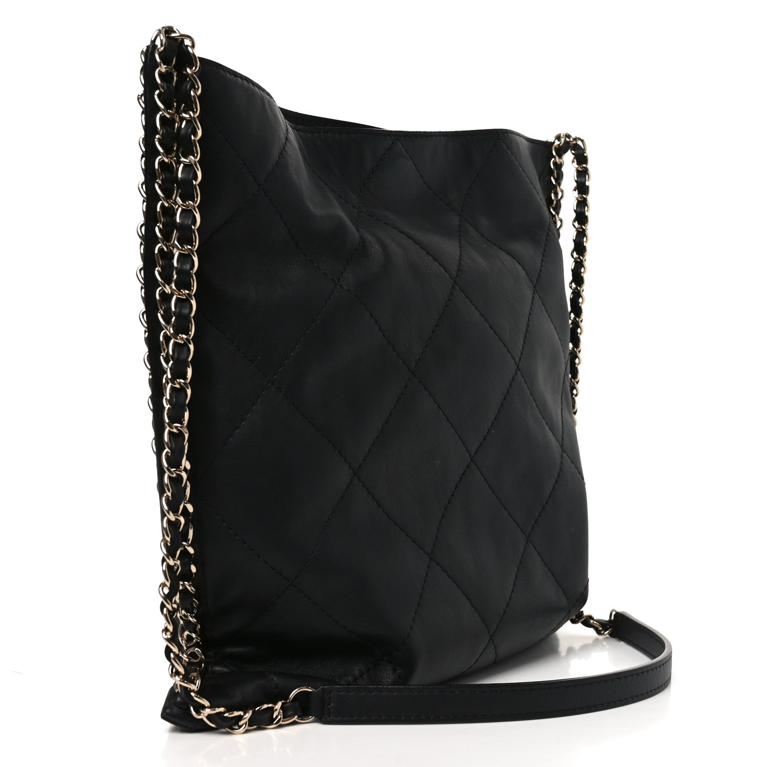 Chanel Calfskin Quilted Chain Flat Tote Black 3 of 10