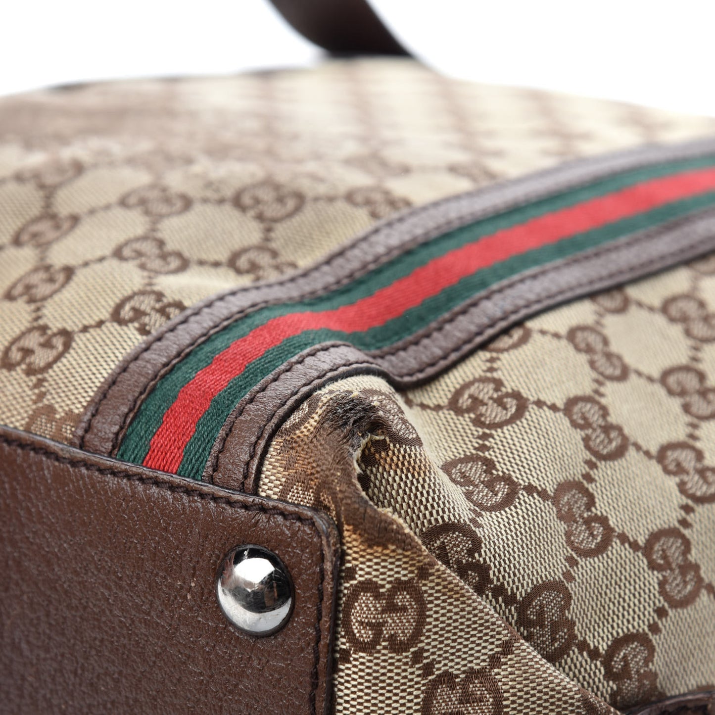 GG Monogram Medium Web Handle Vertical Tote Bag Dark Brown
