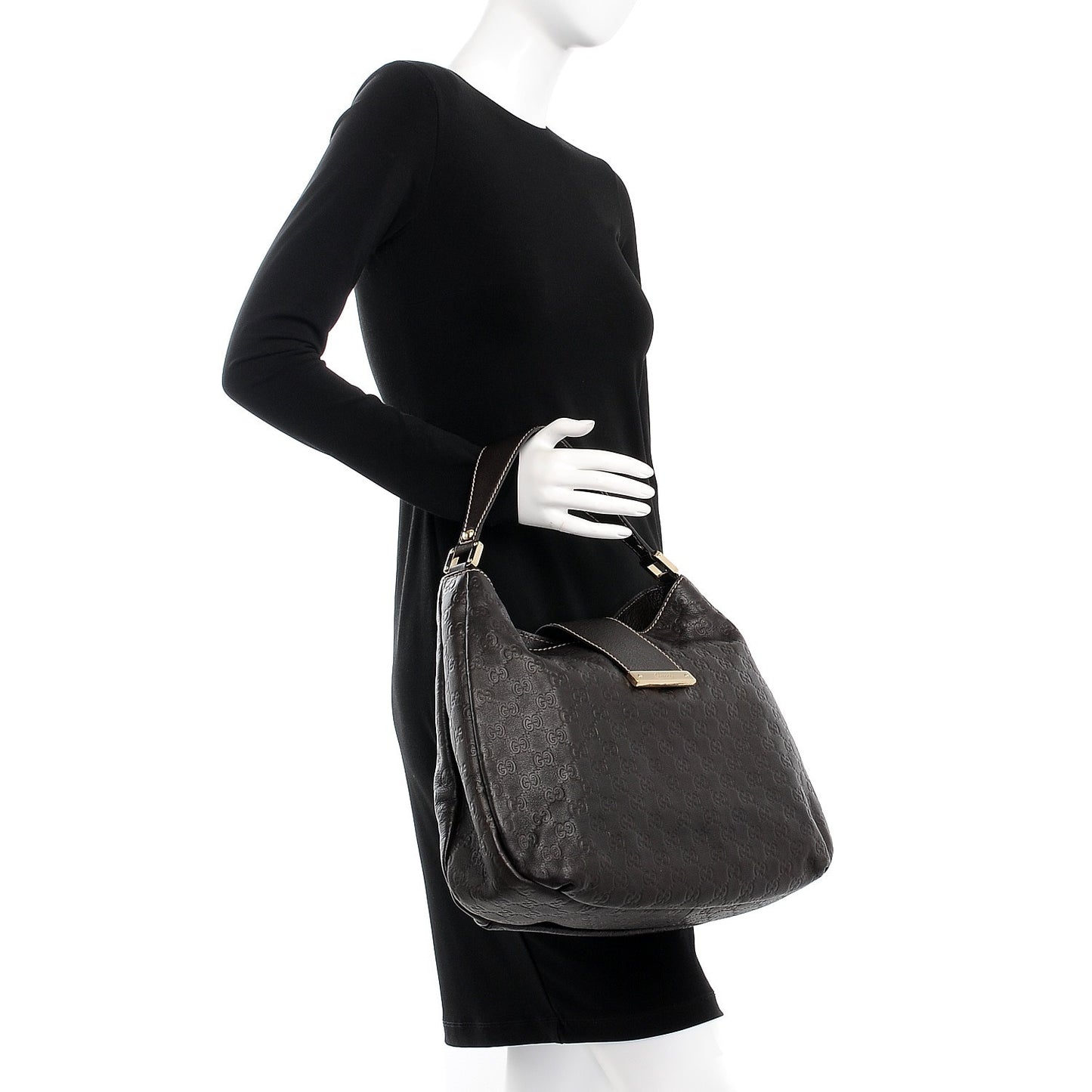 Guccissima Large New Ladies Web Hobo Dark Brown