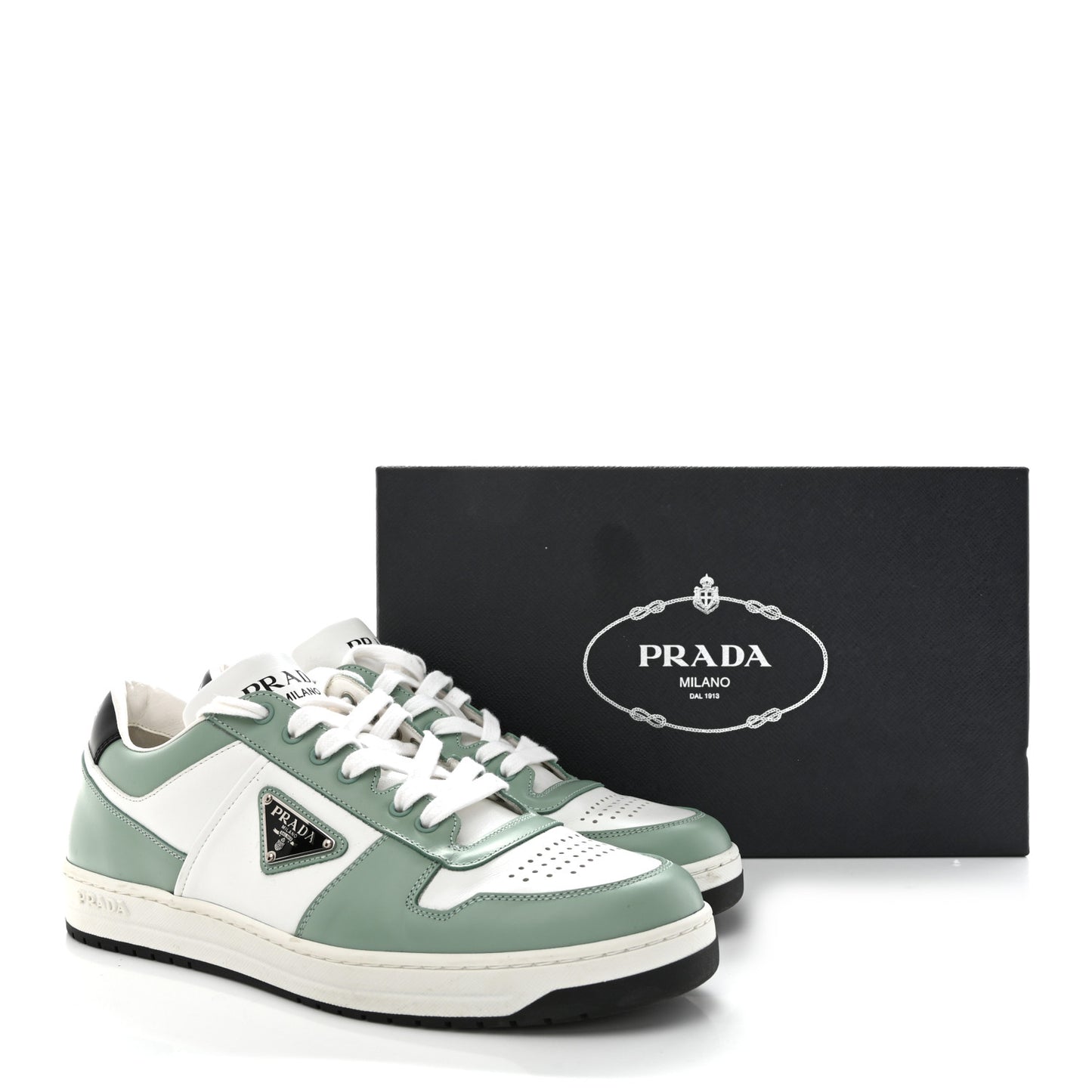 Vitello Sport Spazzolato Rois Metal Triangle Logo Mens Downtown Low Top Sneakers 8.5 White Green