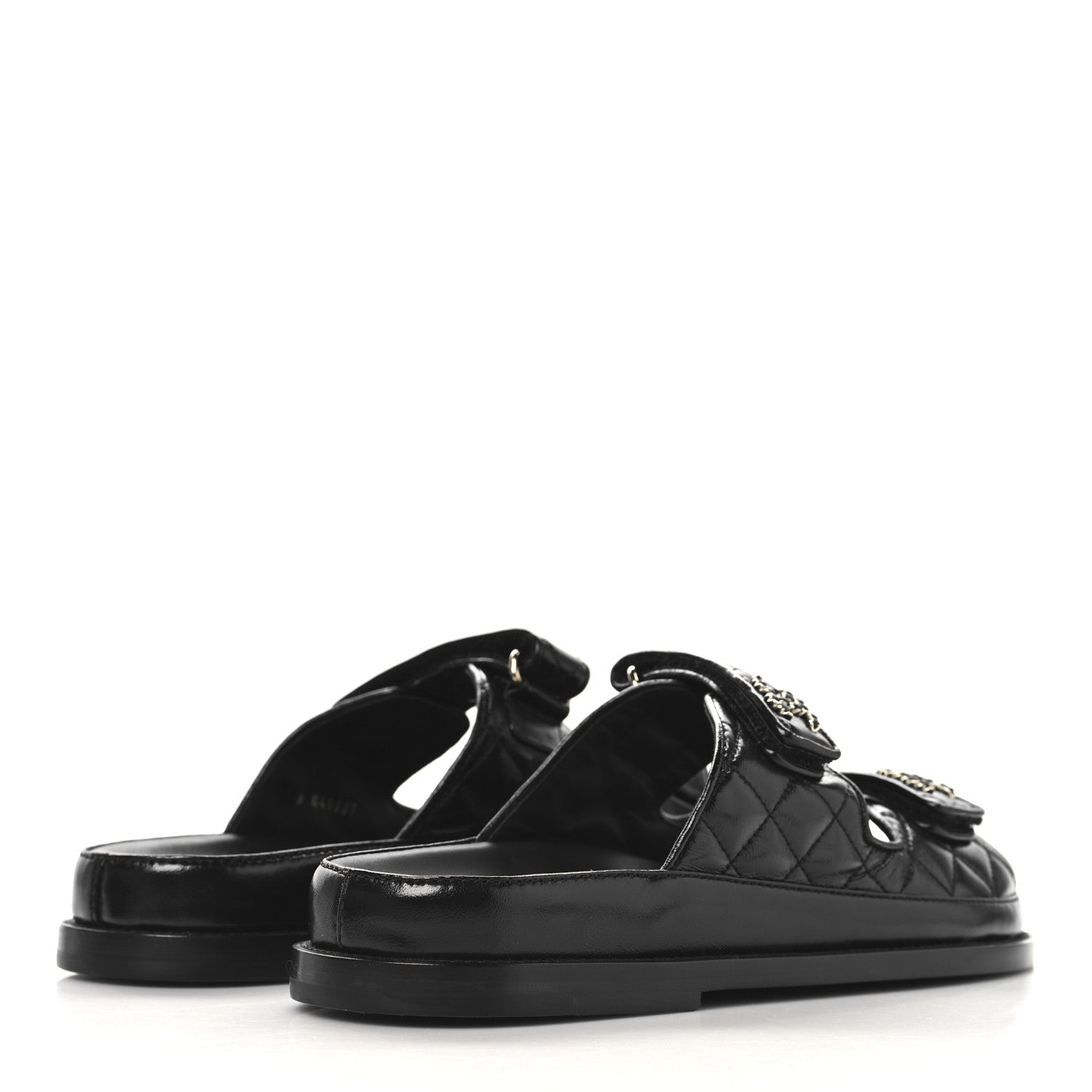 Chanel Lambskin Quilted Velcro Dad Chain CC Slide Sandals 39 Black 5 of 9