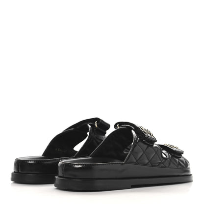 Chanel Lambskin Quilted Velcro Dad Chain CC Slide Sandals 39 Black 5 of 9