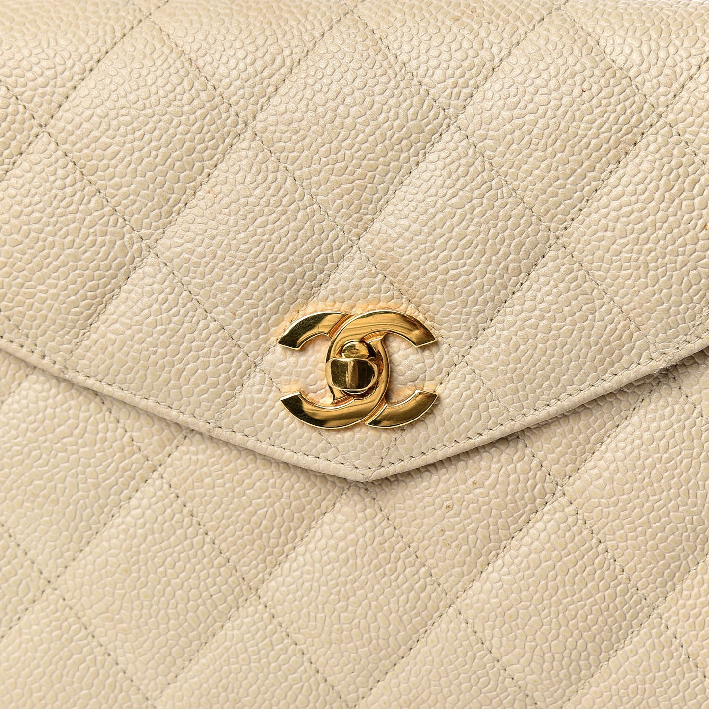 Caviar Quilted Envelope Flap Crossbody Light Beige