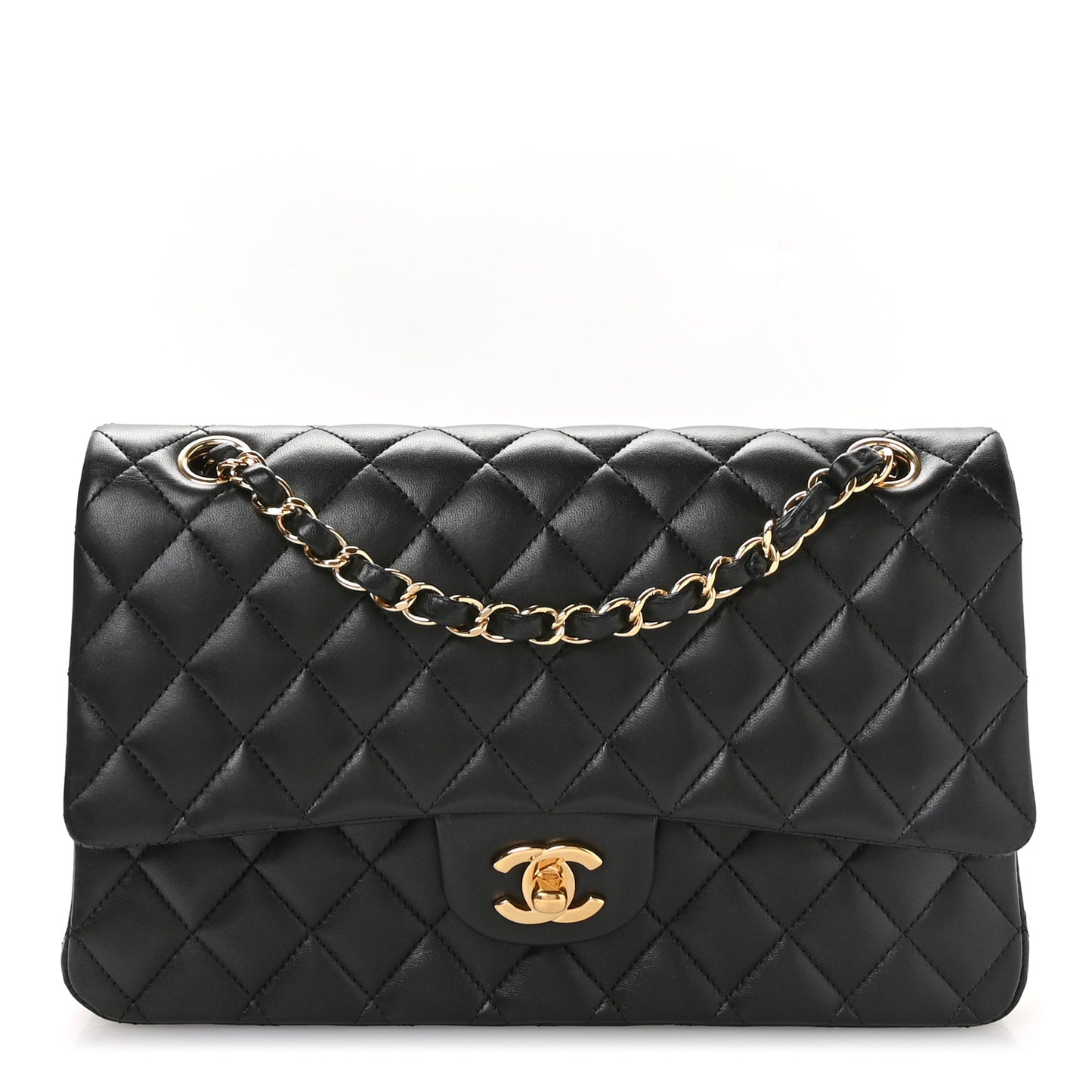 Lambskin Quilted Medium Double Flap Black