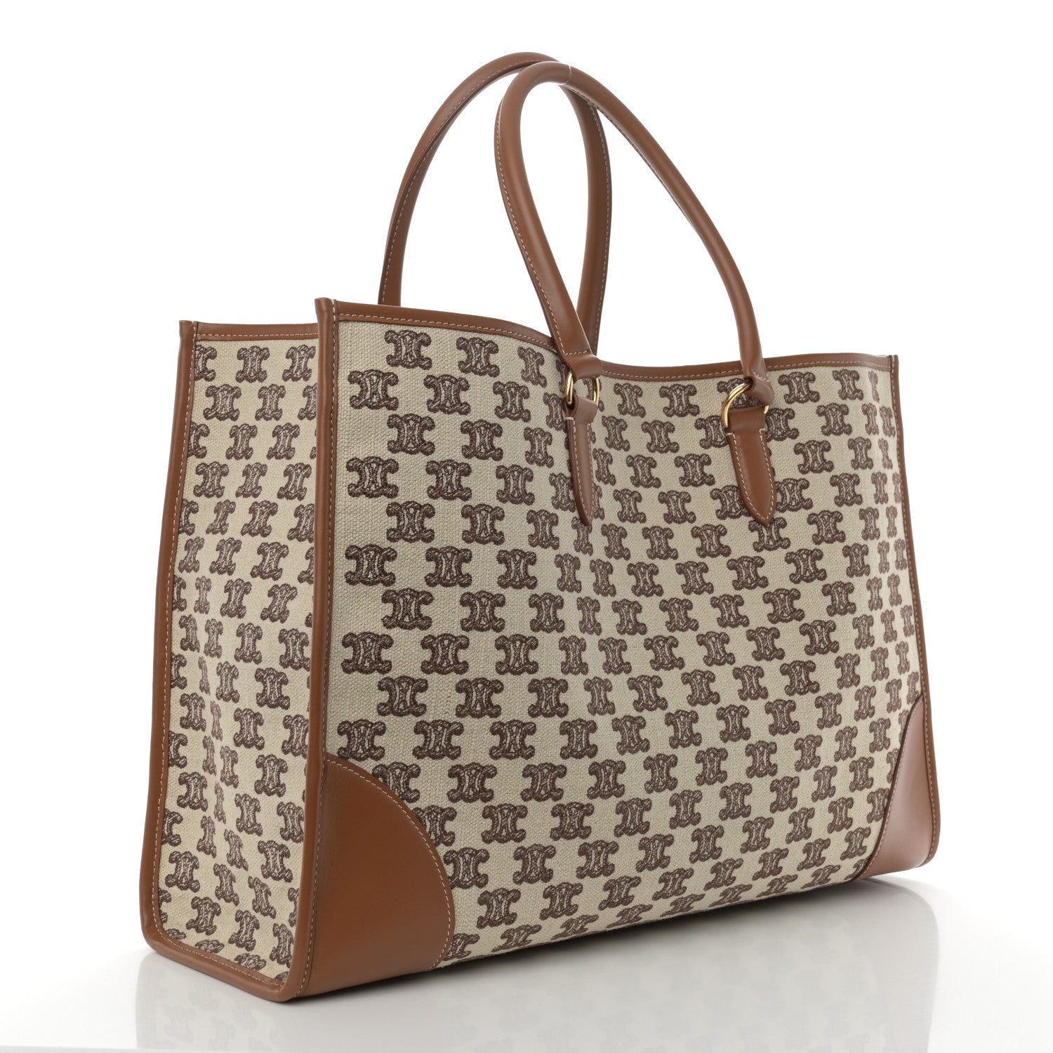 Celine Canvas Calfskin Triomphe Embroidered Horizontal Cabas Tan 3 of 12