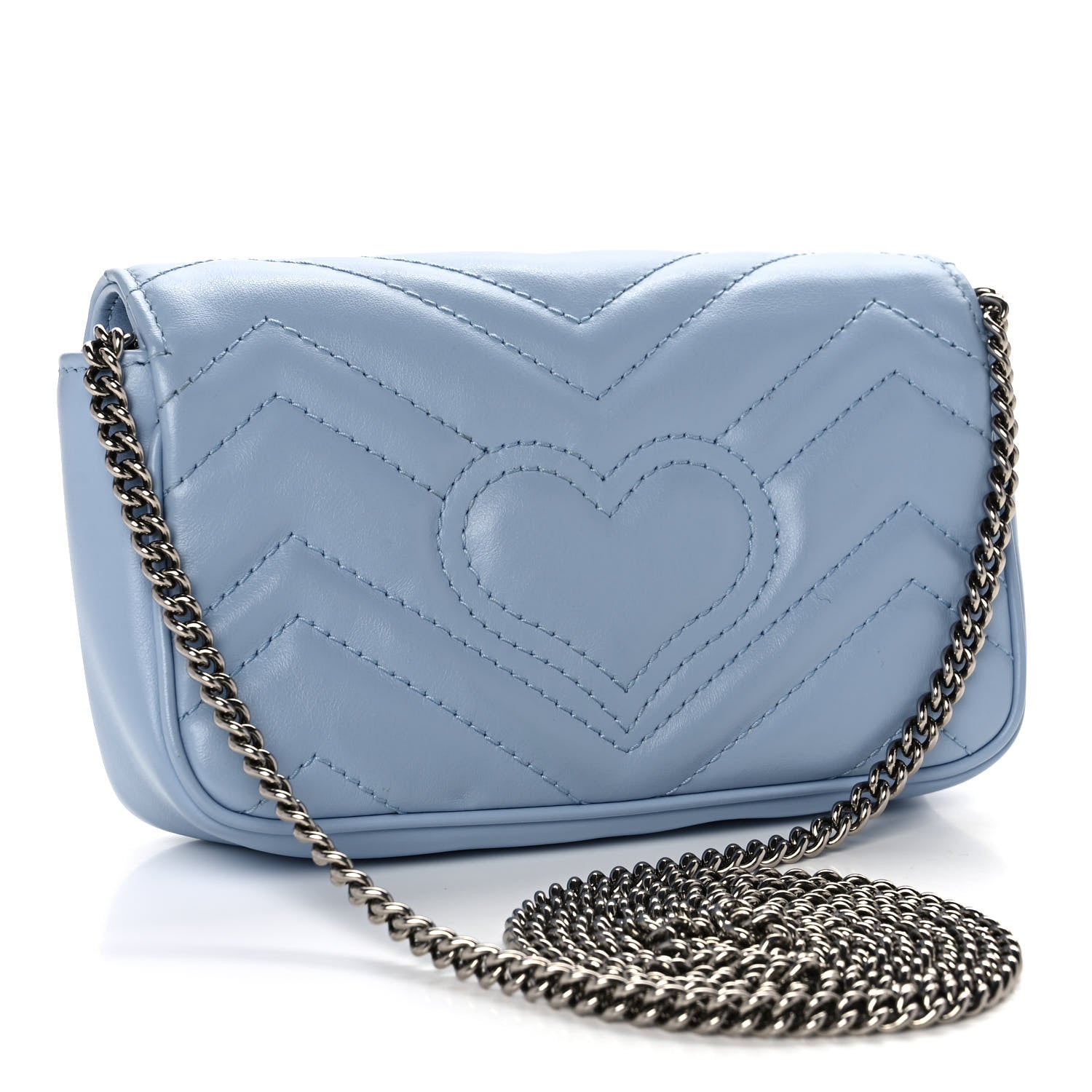 Gucci Calfskin Matelasse Super Mini GG Marmont Shoulder Bag Porcelain Light Blue 3 of 12