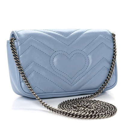 Gucci Calfskin Matelasse Super Mini GG Marmont Shoulder Bag Porcelain Light Blue 3 of 12