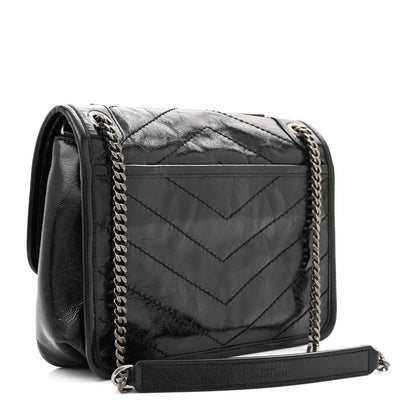 Saint Laurent Crinkled Calfskin Matelasse Monogram Baby Niki Chain Satchel Black 3 of 12
