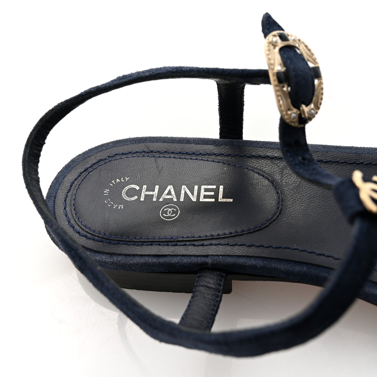 Suede Calfskin Thong Sandals 37 Navy Blue