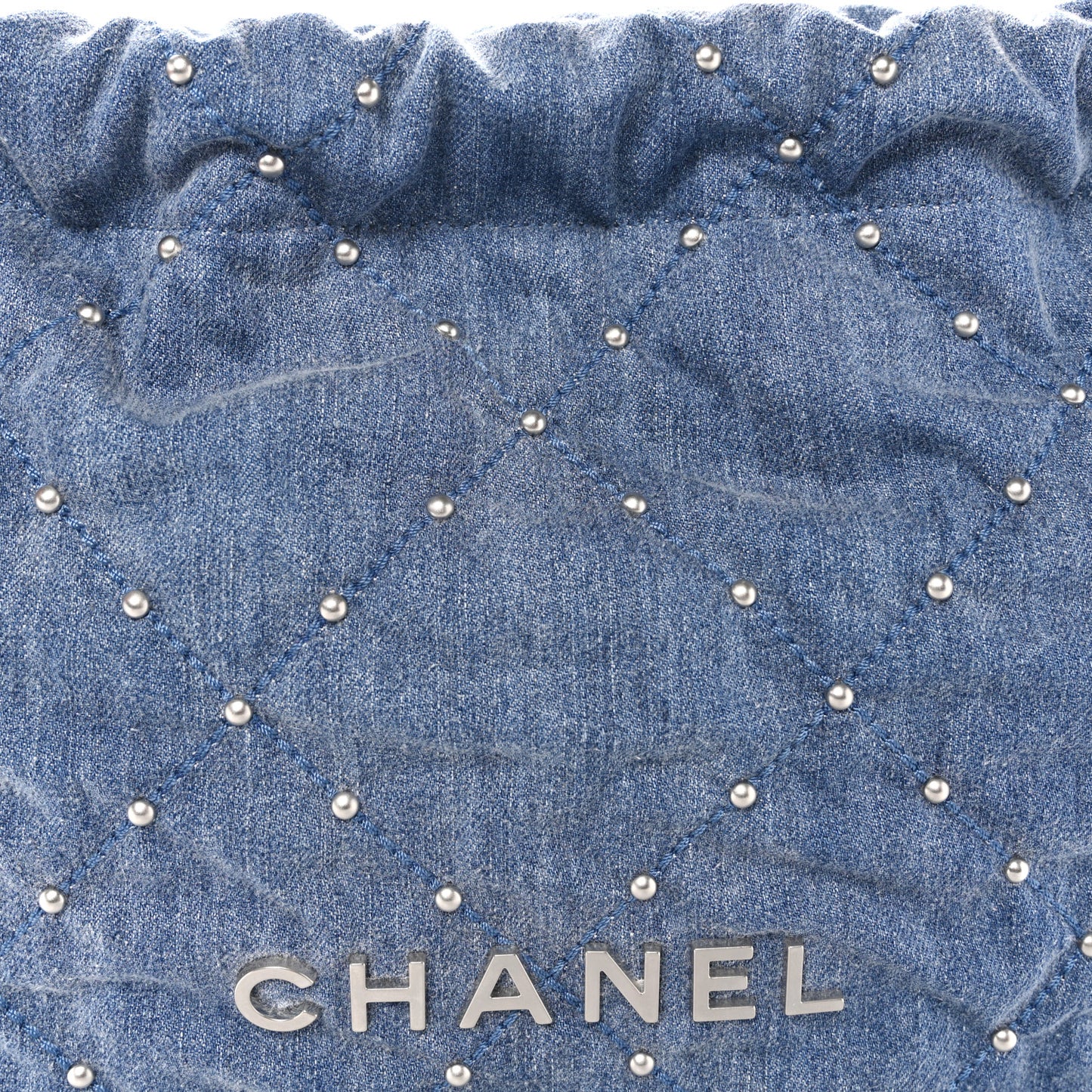 Washed Denim Quilted Studded Small Chanel 22 Blue