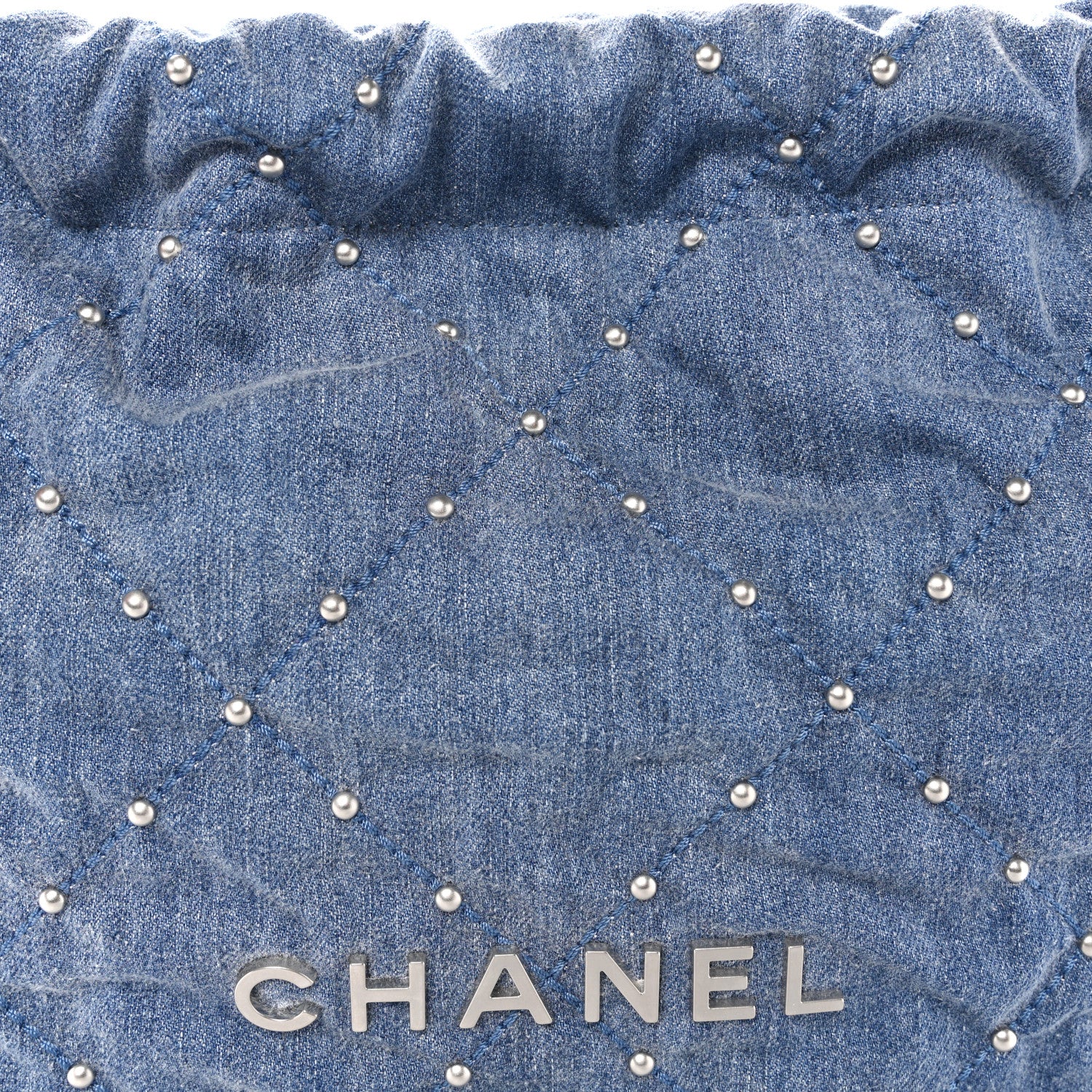 Chanel Washed Denim Quilted Studded Small Chanel 22 Blue 9 of 11