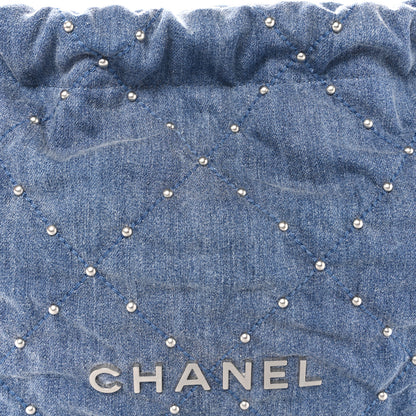 Chanel Washed Denim Quilted Studded Small Chanel 22 Blue 9 of 11