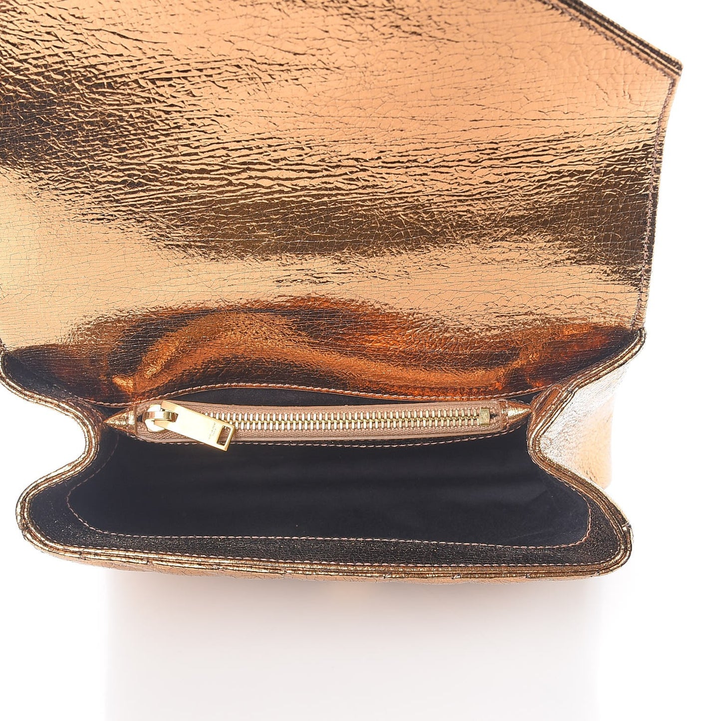 Metallic Cracked Calfskin Matelasse Monogram Medium College Bag Copper