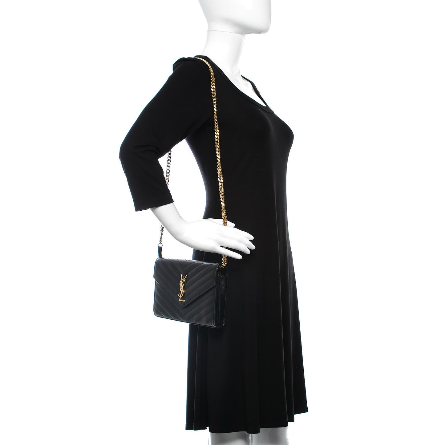 Grain De Poudre Matelasse Chevron Monogram Chain Wallet Black