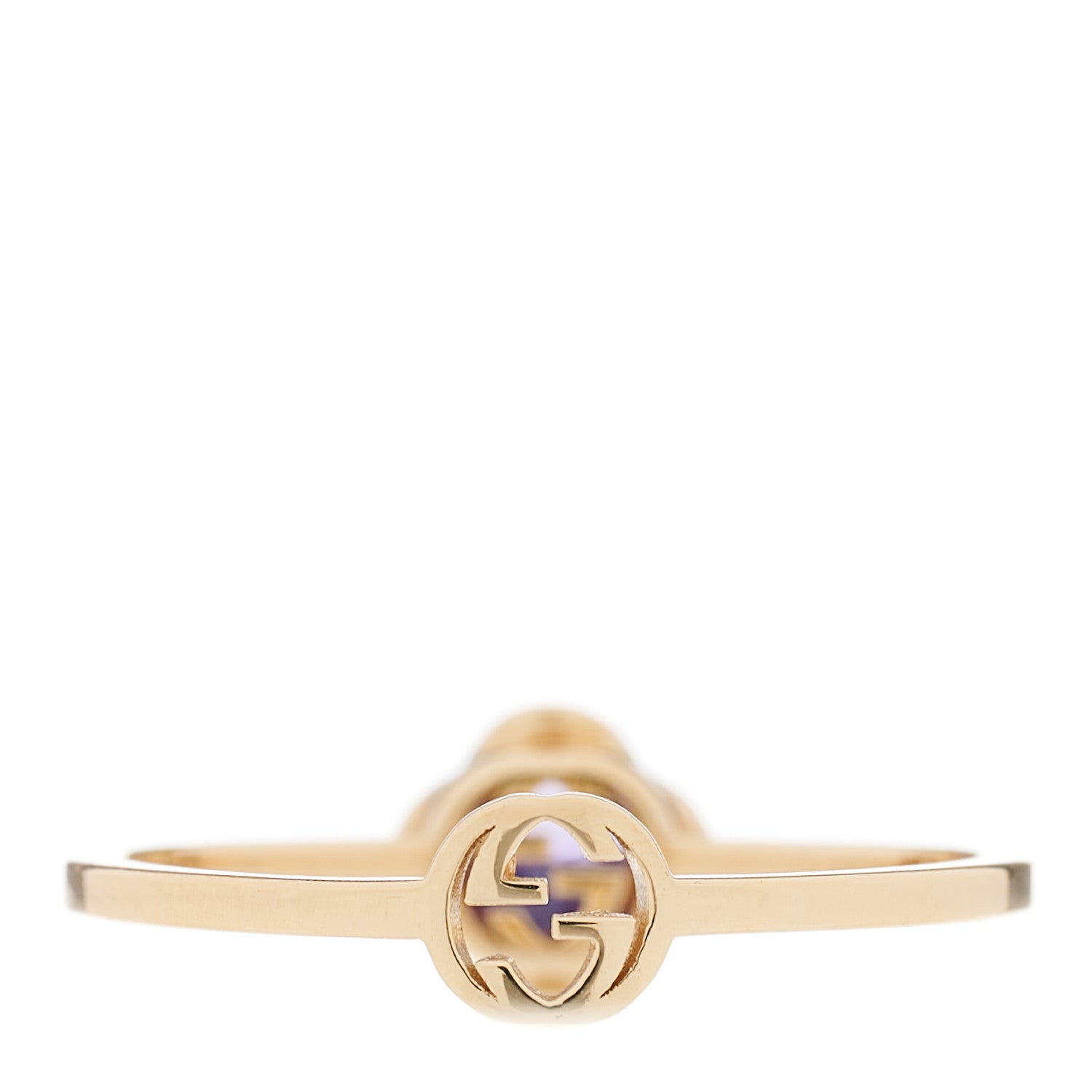 Gucci 18K Yellow Gold Amethyst Interlocking G Ring 51 5.75 3 of 5