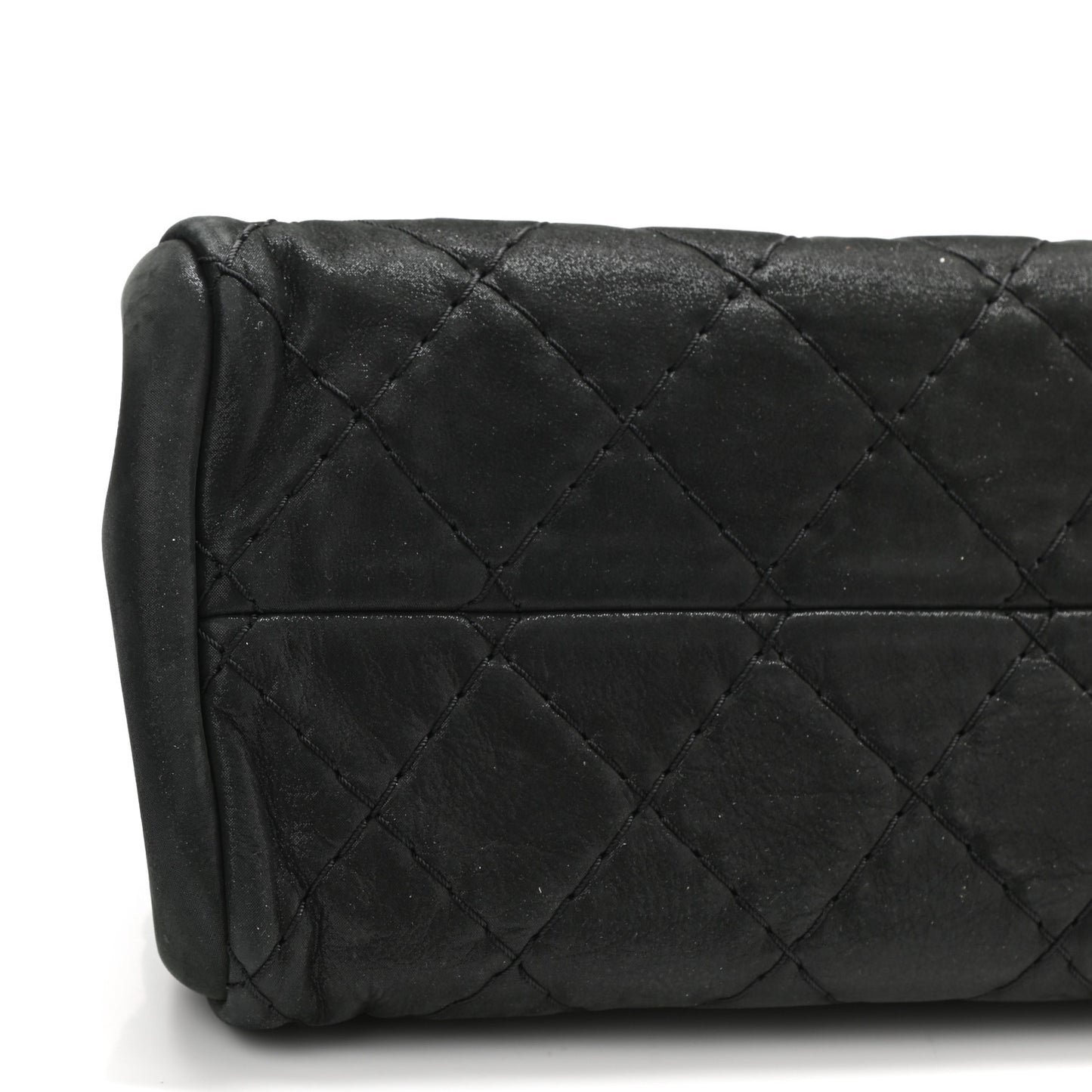 Iridescent Calfskin Stitched Just Mademoiselle Bowling Bag Black