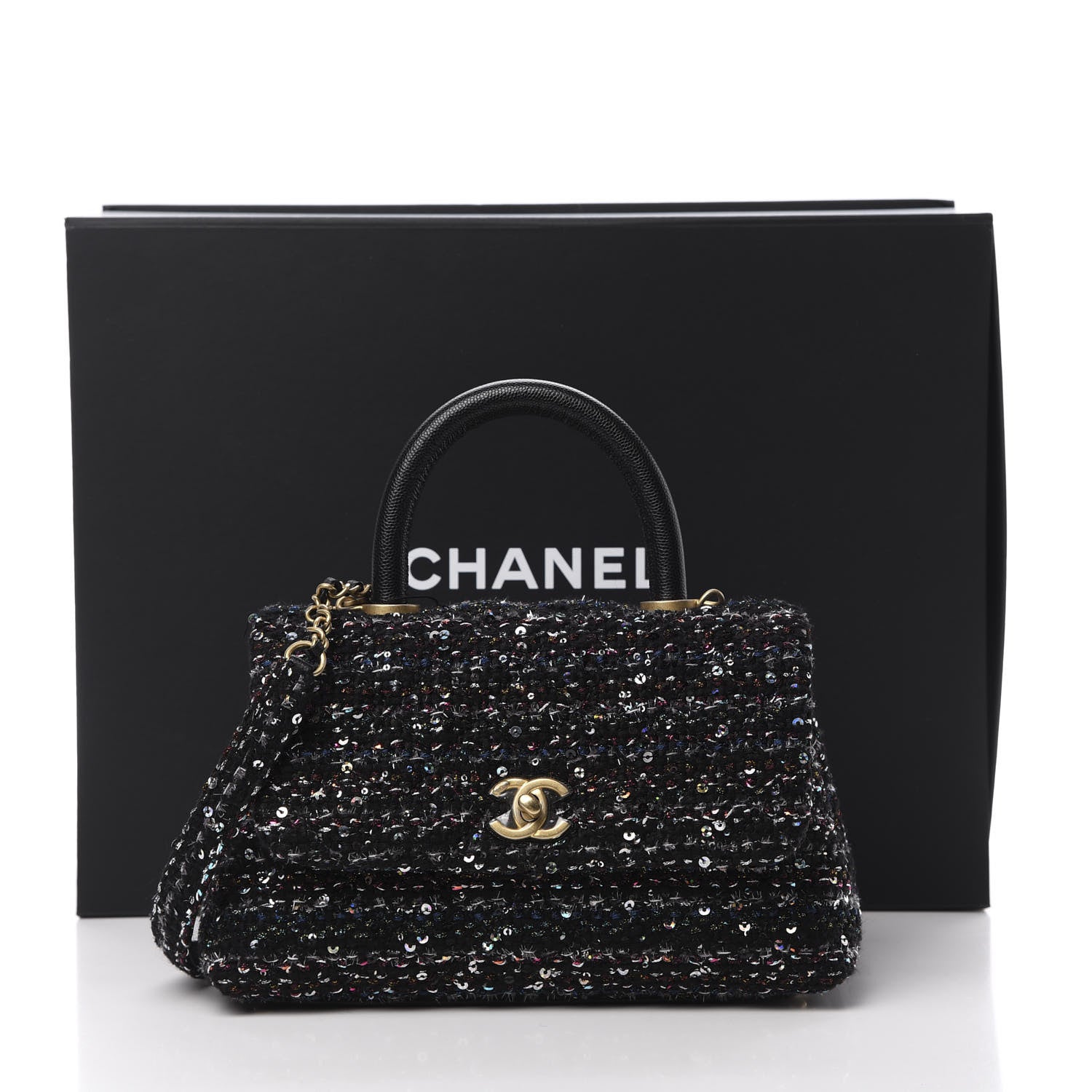 Chanel Tweed Sequin Mini Coco Handle Flap Black 12 of 12