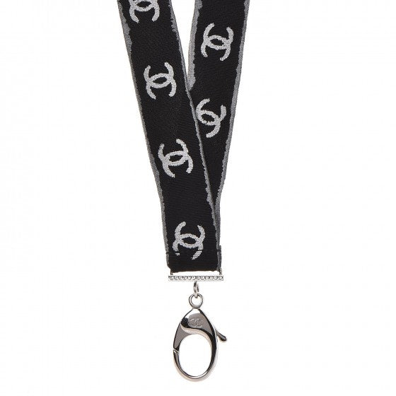 Crystal CC Lanyard Necklace Black Silver