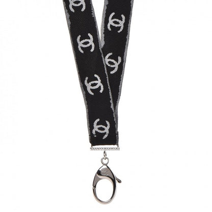 Chanel Crystal CC Lanyard Necklace Black Silver 1 of 5